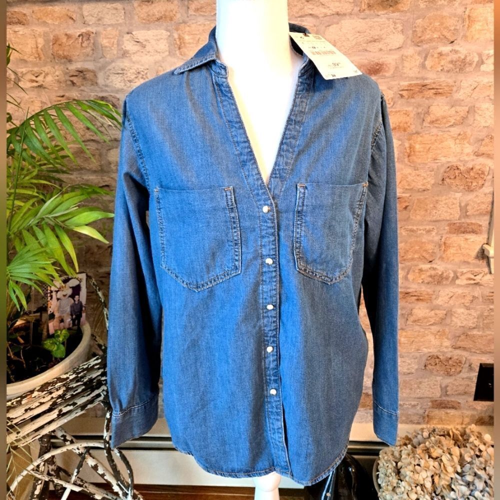 NWT Zara Womens Blue Jeans Shirt Size S